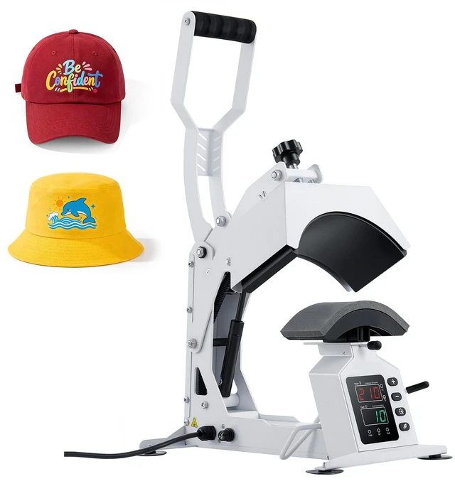 Alt view image 15 of 15 - VEVOR Hat Heat Press Machine, 8.5 x 4 in Large Heating Plate, with Caps Stretcher, Precise Temperature & Time Control, Heat Press for Hats and Caps, for HTV Iron On and Sublimation Projects, White