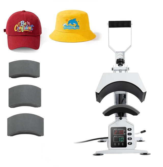 Alt view image 15 of 15 - VEVOR Hat Heat Press Machine, with 4 Interchangeable Platens and Caps Stretcher, Precise Temperature & Time Control, Heat Press for Hats and Caps, for HTV Iron On and Sublimation Projects, White