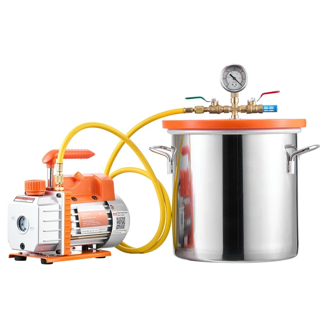 Alt view image 9 of 9 - 3 Gallon Vacuum Chamber with Pump, 3.5 CFM, Single Stage Vacuum Pump, Stainless Steel Degassing Chamber Kit with Tempered Glass Lid, 5 ft Hose, for Stabilizing Wood Degassing Silicone Resin