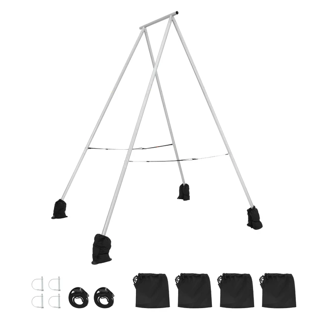 Alt view image 9 of 9 - Yoga Stand Frame, 9.6 ft Length Swing Stand, Max 551.2 lbs Load Triangular Structure Aerial Rig, Aerial Silk Stands for Yoga Enthusiasts, Non-Slip Base, Lightweight, Detachable Design