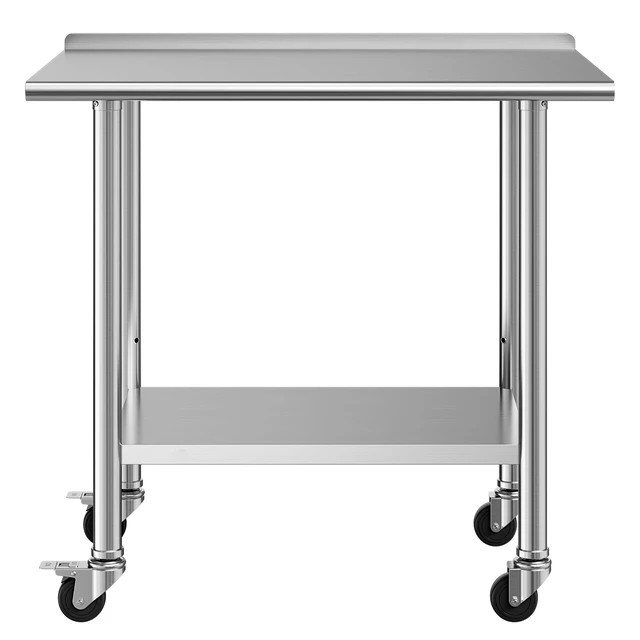 Alt view image 8 of 8 - VEVOR Stainless Steel Work Table, 24x36 inch Food Prep Table with Wheels and Backsplash, Commercial Kitchen Workstation with Adjustable Undershelf, Metal Utility Worktable, for Restaurant Home Outdoor
