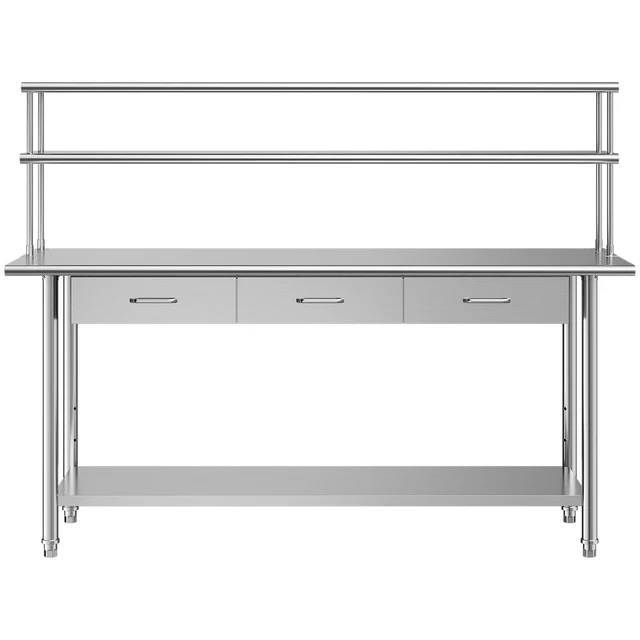 Alt view image 8 of 8 - VEVOR Stainless Steel Work Table, 24x72 Inch Food Prep Table with Overshelves and 3 Drawers, Commercial Kitchen Workstation with Adjustable Undershelf, Metal Utility Worktable, for Restaurant Garage