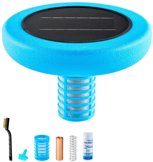 Main image of VEVOR Solar Pool Ionizer, Round Copper Pool Ionizer Up to 45000 Gal, Floating Automatic Water Cleaner and Purifier, Chlorine Free Water, with Copper Anode, Spring, Brush and Filter for Pools & Spas