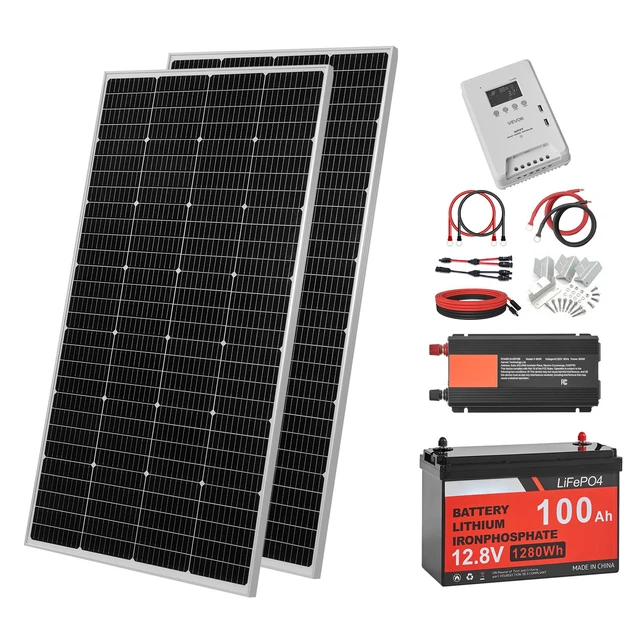 Alt view image 8 of 8 - VEVOR 400W 12V Complete Solar Power Kit, 2PCS 200W Monocrystalline Solar Panels + 12.8V 100Ah LiFePO Battery + 40A MPPT Charge Controller + 1000W Power Inverter for RV Home Camping Boats Off-Grid