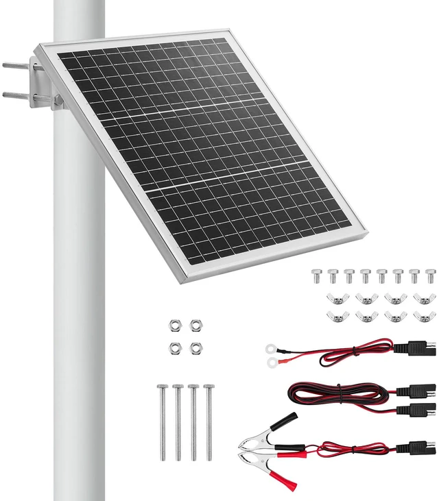 Main image of VEVOR 20W 12V Solar Panel Battery Charger, Solar Battery Trickle Charger Maintainer with Built-in Controller & 0-60° Adjustable Pole Mount Bracket, IP67 for Gate Fence Farm Lawn (Fit 1.5" - 3" Poles)