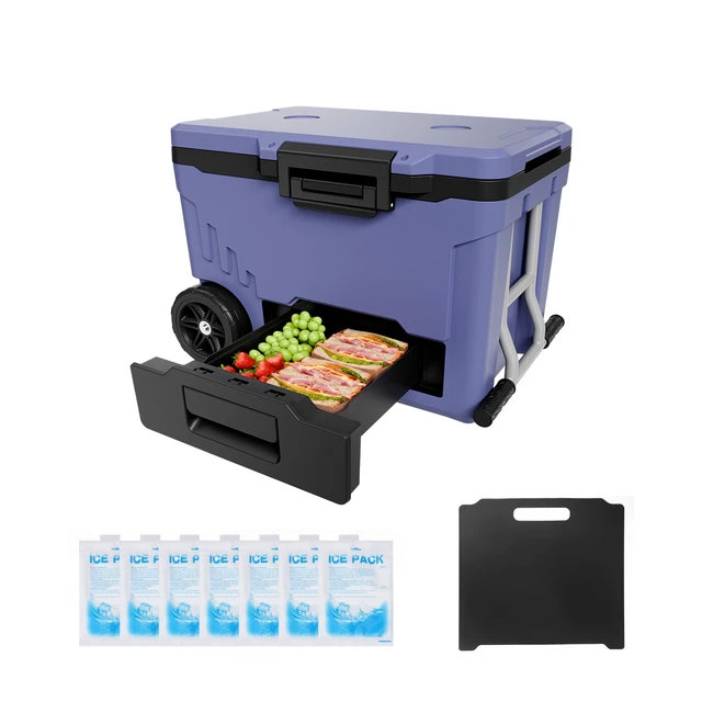 Alt view image 7 of 7 - VEVOR Hard Cooler, 45QT Portable Rolling Cooler with Wheels, Leak-Resistant Coolbox Keeps Contents Cool for 48 Hours, Ice Retention Insulated Chests, Ultra-Light for Outdoor Picnics, Grill, Camping