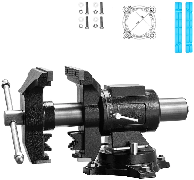 Main image of VEVOR Heavy Duty Bench Vise, 5.5" Jaw Width, Double Swivel Rotating Multi-Purpose Bench Vise, with 360° Locking Swivel Base and Head, 2.76" Throat Depth, 5" Max Jaw Opening, for Drilling Pipe Cutting