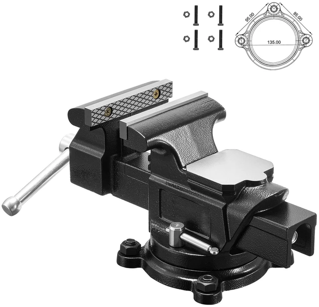 Main image of VEVOR Heavy Duty Bench Vise, 4" Jaw Width, Multi-Purpose Ductile Iron Bench Vise with Anvil and 360-Degree Locking Swivel Base, 2.24" Throat Depth, 4.7" Max Jaw Opening, for Drilling, Pipe Cutting