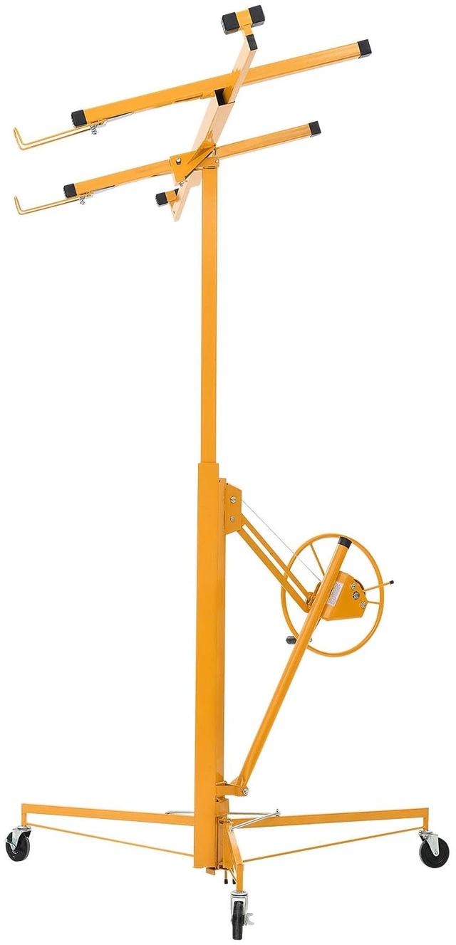 Alt view image 2 of 2 - 11ft Drywall Lift 150 lbs Sheetrock Hoist Adjustable Arm Lockable Wheels Yellow