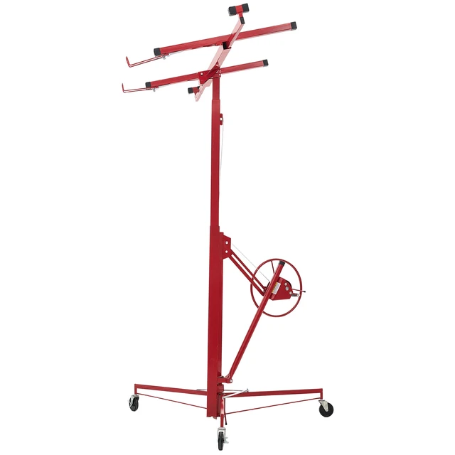 Alt view image 2 of 2 - 11ft Drywall Lift 150 lbs Sheetrock Hoist Adjustable Arm Lockable Wheels Red