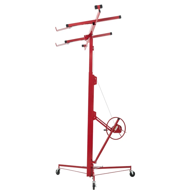 Alt view image 9 of 9 - VEVOR 16ft Drywall Lift, Heavy-Duty 150 lbs Sheetrock Hoist with Adjustable Telescoping Arm, Lockable Wheels, Drywall Lifter Panel Jack Hoist Tools Ideal for Ceiling & Wall Installation (Red)