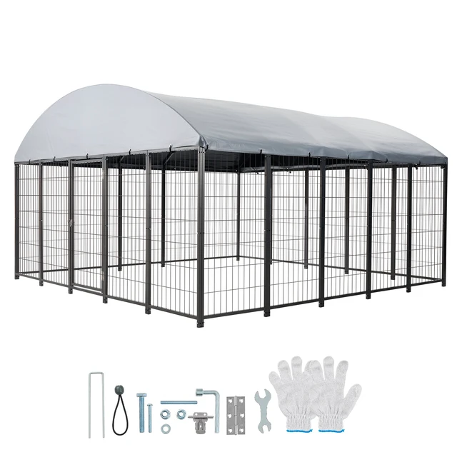 Alt view image 8 of 8 - VEVOR Outdoor Dog Kennel, 9.8 x 9.8 x 5.4 ft Large Dog Kennel with Secure Lock, Outside Dogs Enclosures with UV-Resistant & Waterproof Roof Cover, Heavy Duty Pet Crate Cage Run for Large Dogs