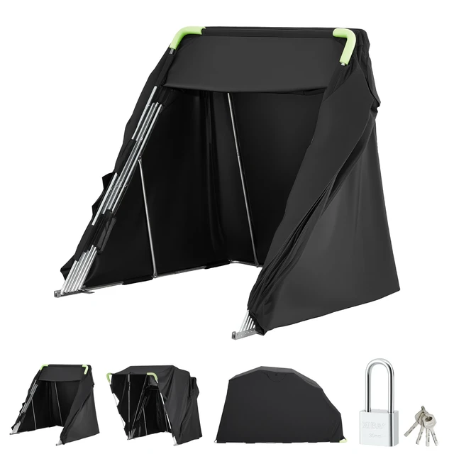 Alt view image 9 of 9 - Motorcycle Storage Shelter with Security Lock, 600D Oxford Flip-Up Garage Tent, Heavy-Duty All-Weather Motorcycle Cover with Ventilation Windows, 136x54x75 in Outdoor Vehicle Shelter, Black