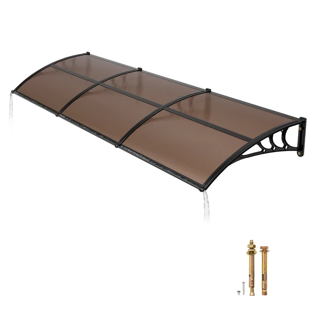 Alt view image 8 of 8 - VEVOR Awnings for Door Entrance, 38 x 117 in, Exterior Front Door Window Awnings with Drainage & ABS Bracket, Rain Snow Sun Protection, Overhang Polycarbonate Door Canopy for Porch Patio, Brown