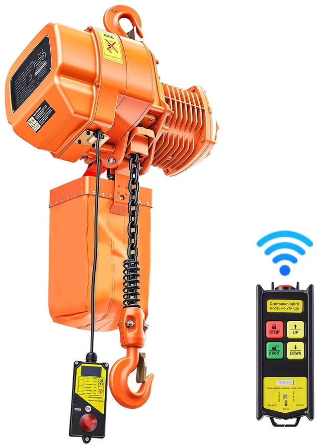 Main image of VEVOR 4400 lbs Electric Chain Hoist, 20 ft Lifting Height, Three-Phase Overhead Crane with 328 ft Wireless Remote Control, Single G100 Chain Electric Lift Hoist for Factories, Warehouses, Garages