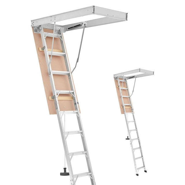 Alt view image 15 of 15 - Attic Ladder, 375LBS / 170KG Capacity, 9.8 to 10.3 ft / 3 to 3.13 m Height Adjustable, Multi-Purpose Foldable Aluminium Attic Stairs, Fits 7.66 to 10.25 ft Ceiling Heights for Convenient Access