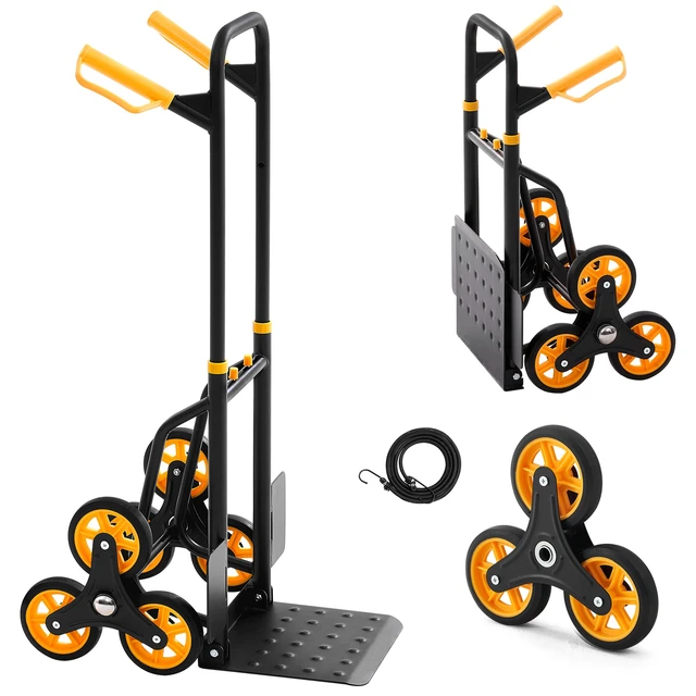 Alt view image 8 of 8 - VEVOR Stair Climbing Cart, 330 lbs Stair-Climbing Capacity, Heavy-Duty Folding Trolley Cart with Telescoping Handle, 6 Wheels and 2 Bungee Cords, Stair Climber Dolly for Home, Groceries, Warehouse