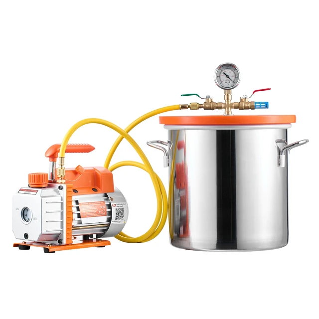 Alt view image 2 of 2 - Vevor 5 Gallon Vacuum Chamber with Pump, 3.5 CFM, Single Stage Vacuum Pump, Stainless Steel Degassing Chamber Kit with Tempered Glass Lid, 5 ft Hose, for Stabilizing Wood Degassing Silicone Resin