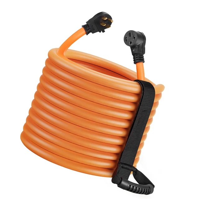 Alt view image 8 of 8 - VEVOR 50 Amp 100 Feet RV Extension Cord, 125V/250V, Heavy Duty 6/3 + 8/1 Gauge STW RV Power Cord, NEMA 14-50P to NEMA 14-50R, with Power Indicator, Cord Organizer, 15A Adapter, for Camper Trailer