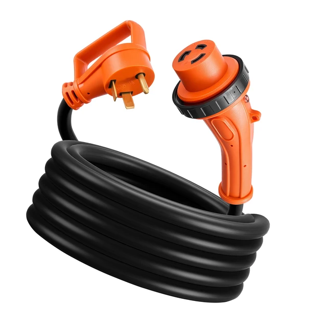 Alt view image 8 of 8 - VEVOR 30 Amp 25 Feet RV Power Cord, 125V 3750W, Heavy Duty 10/3 Gauge STW Generator Cord, NEMA TT-30P to NEMA L5-30R, with Twist Lock, Indicator Light, Grip Handle, 15A Adapter, for RV Trailer, Black