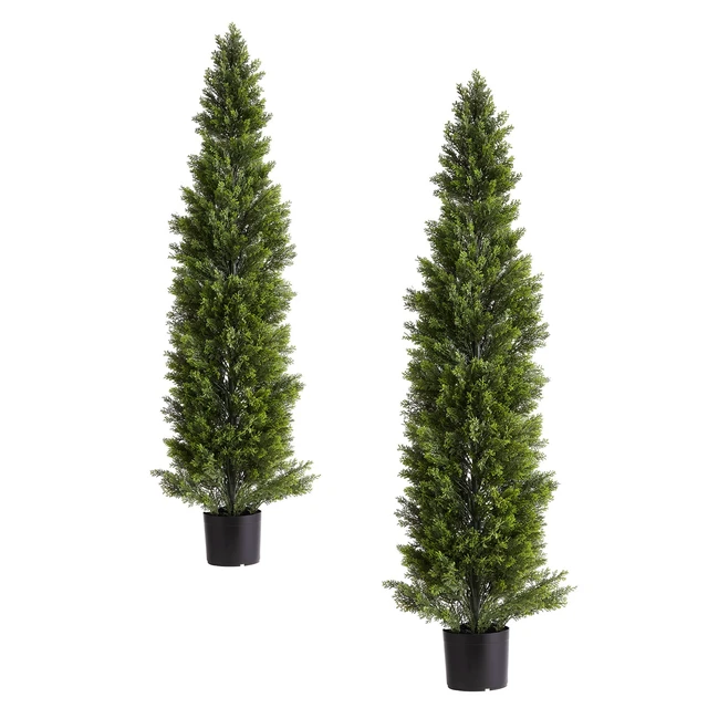 Alt view image 9 of 9 - VEVOR Artificial Topiary Cedar Trees, 60 inch 2 Set Faux Pine Shrubs Plants, Fake Silk Tree Look Real, Easy Assembly for Decor Front Porch Outdoor Patio Garden Balcony Backyard Indoor Office