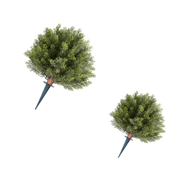 Alt view image 9 of 9 - VEVOR Artificial Topiary Cypress Trees with Ground Spike, 16 inch 2 Set Faux Shrubs & Bushes Potted Plants, Fake Silk Tree Look Real for Decor Front Porch Outdoor Indoor Patio Garden Balcony Backyard