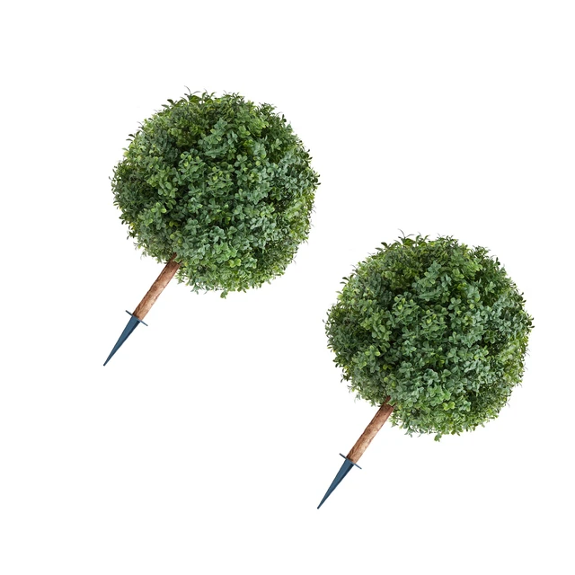 Alt view image 2 of 2 - VEVOR Artificial Topiary Boxwood Trees with Ground Spike, 27 inch 2 Set Faux Shrubs & Bushes Potted Plants, Fake Silk Tree Look Real for Decor Front Porch Outdoor Indoor Patio Garden Balcony Backyard