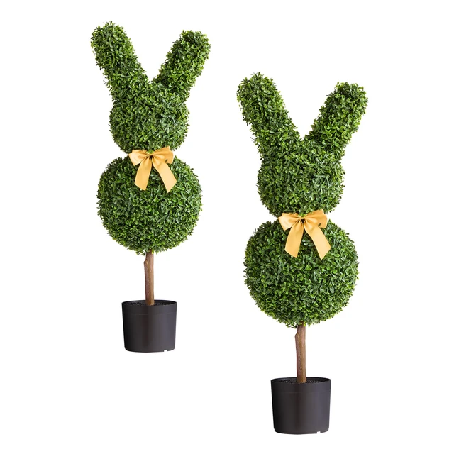 Alt view image 2 of 2 - VEVOR Artificial Topiary Bunny-Shape Boxwood Ball, 2 Set 36 inch Faux Boxwood Plant Balls, Fake Silk Tree Look Real, Easy Assembly for Decor Front Porch Outdoor Patio Garden Balcony Backyard Indoor