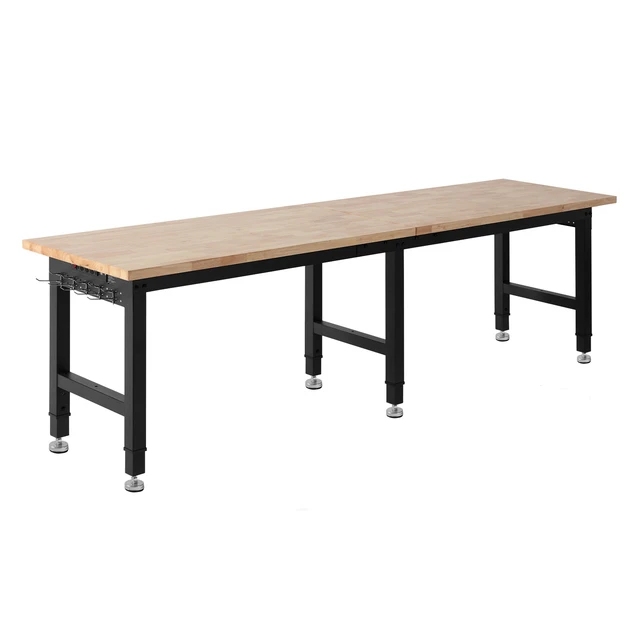 Alt view image 9 of 9 - Adjustable Workbench, 5000 lbs Capacity, 96 x 24 Inch Oak Wood Top Workstation with 4 AC Outlets & 2 USB Ports, Heavy-Duty Hardwood Worktable for Garage, Workshop, Home, Office, Commercial