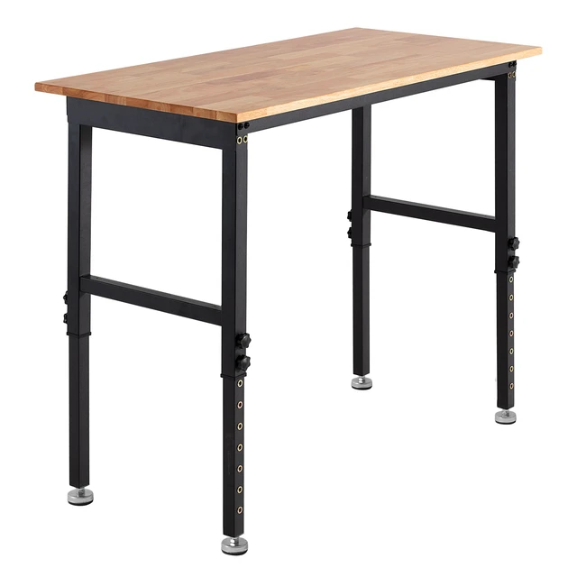 Alt view image 9 of 9 - Adjustable Workbench, 1500 lbs Capacity, 48 x 24 Inch Oak Wood Top Workbench with 26.3-40.2 Inch Height Adjustment, Heavy-Duty Hardwood Worktable for Garage, Workshop, Home, Office, Commercial