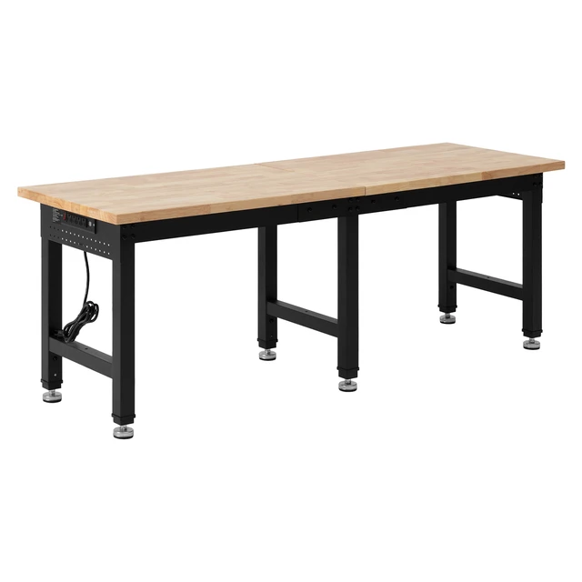 Alt view image 9 of 9 - Adjustable Workbench, 5000 lbs Capacity, 72 x 24 Inch Oak Wood Top Workstation with 4 AC Outlets & 2 USB Ports, Heavy-Duty Hardwood Worktable for Garage, Workshop, Home, Office, Commercial