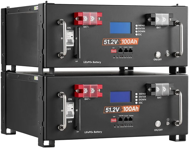 Main image of VEVOR 48V 100Ah LiFePO4 Lithium Battery, Built-in 100A BMS, 51.2V Server Rack LiFePO4 Battery with Bluetooth & Display, 5120Wh Capacity, 6000 Cycles, for Solar Energy Storage Home Backup Power, 2 Pack