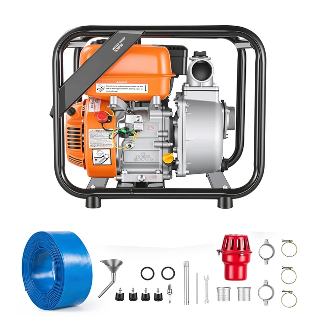 Alt view image 8 of 8 - VEVOR Gas Powered Water Pump, 2 in, 132 GPM 7HP Semi Trash Water Transfer Pump Portable, Gasoline Engine with 25 ft Discharge Hose, Heavy Duty Frame, Cast Iron Impeller, for Irrigation, Ponds, Pools