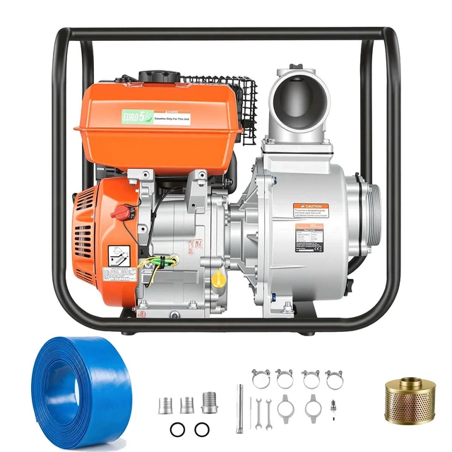 Alt view image 8 of 8 - VEVOR Gas Powered Water Pump, 4 in, 422 GPM 8.3HP Semi Trash Water Transfer Pump Portable, Gasoline Engine with 25 ft Discharge Hose, Heavy Duty Frame, Cast Iron Impeller, for Irrigation, Ponds, Pools