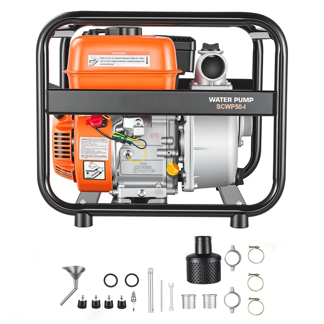 Alt view image 8 of 8 - VEVOR Gas Powered Water Pump, 2 in, 132 GPM 6.5HP Semi Trash Water Transfer Pump Portable, Gasoline Engine with 25 ft Discharge Hose, Heavy Duty Frame, Cast Iron Impeller, for Irrigation, Ponds, Pools