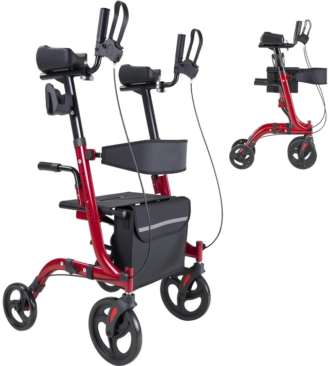 Main image of VEVOR Rollator Walker with Seat for Seniors, Foldable Rolling Walker, Lightweight Aluminum Mobility Walking Aid with PVC Solid Wheels, Adjustable Handle, Storage Bag, Cup/Cane Holder - Supports 300LBS