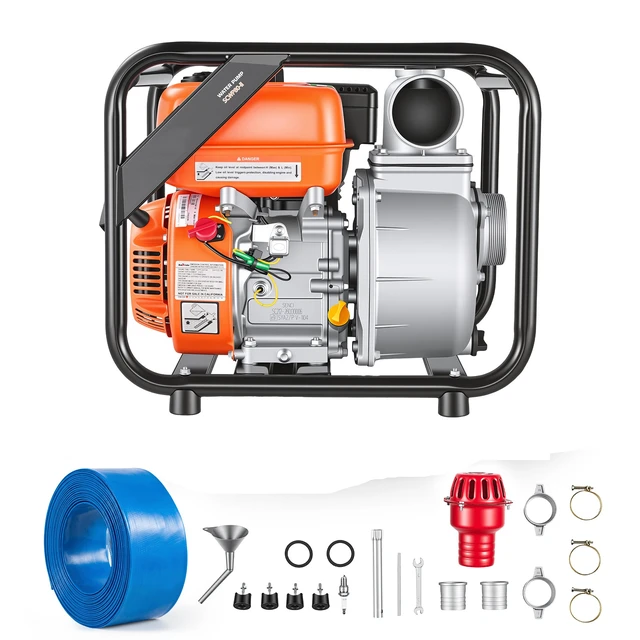 Alt view image 8 of 8 - VEVOR Gas Powered Water Pump, 3 in, 242 GPM 7HP Semi Trash Water Transfer Pump Portable, Gasoline Engine with 25 ft Discharge Hose, Heavy Duty Frame, Cast Iron Impeller, for Irrigation, Ponds, Pools