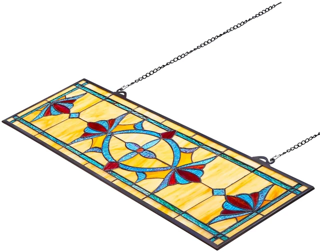 Alt view image 9 of 9 - VEVOR Stained Glass Tiffany Style Hanging Window Panel with Chain 32 x 10 Inches
