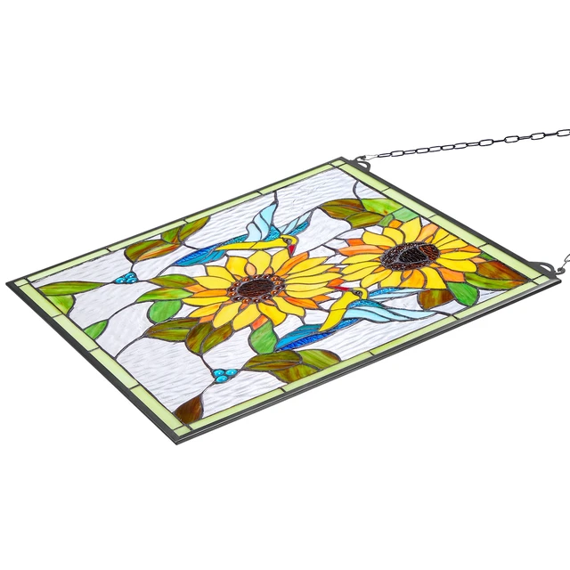 Alt view image 9 of 9 - VEVOR Stained Glass Tiffany Style Hanging Window Panel with Chain 20 x 20 Inches