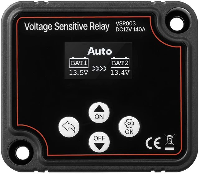 Alt view image 9 of 9 - VEVOR Dual Battery Isolator, 12V 140 Amp, Manual and Automatic VSR Voltage Sensitive Relay with LCD Screen, Smart Battery Isolator for Lithium & Lead-Acid Batteries, for Car Truck RV UTV ATV Boat