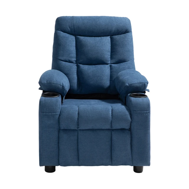 Alt view image 8 of 8 - VEVOR Kids Recliner Chair, Toddler Lounger with Cup Holders & Pockets, 107° to 126° Adjustable Back, Breathable Polyester Upholstery Reclining Sofa with Foot-rest, for Boys and Girls, Children (Blue)