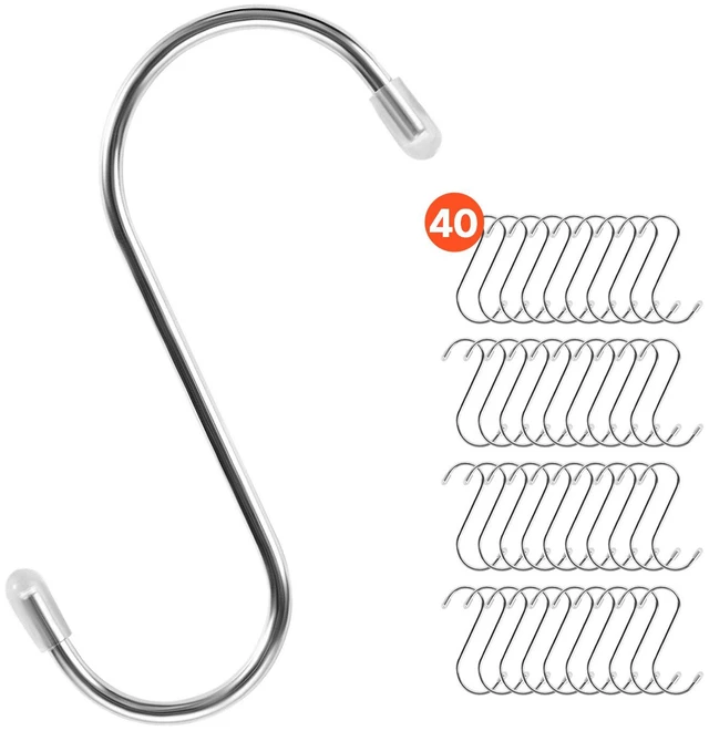 Alt view image 9 of 9 - S Hooks 40 Pack 22.05 LBS Load Capacity Stainless Steel Heavy Duty Metal Hooks