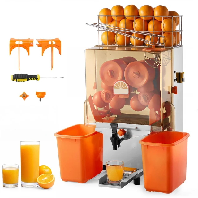 Main image of VEVOR Commercial Orange Juicer Machine, 120W Electric Orange Juice Press, Stainless Steel Orange Squeezer for 20 per Minute, Lemon Citrus Pomegranates Extractor with Water Tap, Peels Collecting Bucket