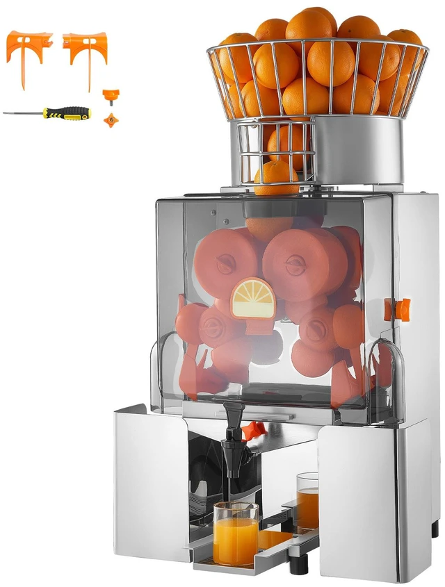 Main image of VEVOR Commercial Orange Juicer Machine, 120W Electric Automatic Orange Squeezer, Lemon Citrus Pomegranates Extractor for 20 per Minute, Stainless Steel, with Water Tap, Peels Collecting Bucket