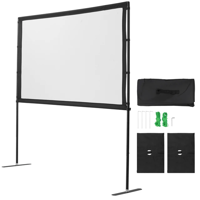Alt view image 9 of 9 - VEVOR Projector Screen with 2 Stands 80 Inch 160° Wide Angle 4K HD 16:9 Movie Screen