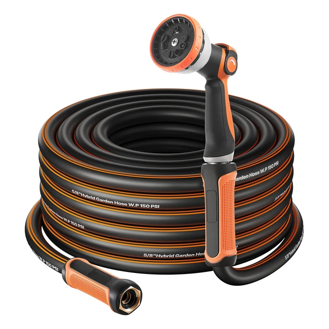Alt view image 7 of 7 - Garden Hose, 150 ft 5/8" Heavy Duty Rubber Water Hose with 10 Mode Nozzle, 150PSI Working & 600PSI Burst, Flexible & Non-kink Outdoor Waterhose with 3/4" Fitting, Lightweight Hoses for Gardening
