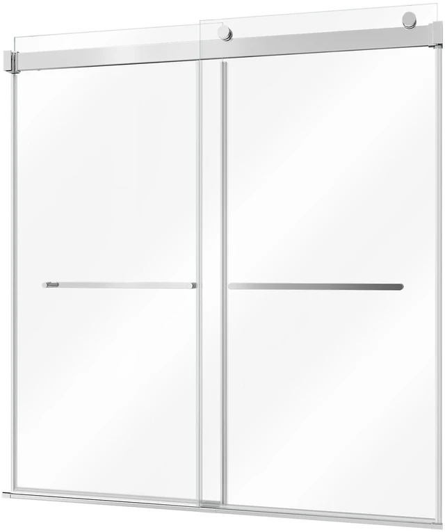 Main image of VEVOR Bathtub Shower Door 60"W x 60"H Frameless Bypass Sliding Doors Silver, 5/16" Clear Tempered Glass, Double Sliding Tub Shower Doors with 2 Stainless Steel Handles, Nano Coating, for Bathroom Tubs
