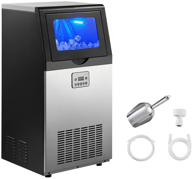 Alt view image 8 of 8 - VEVOR Commercial Ice Maker Machine, 100 lbs/24h with 30 lbs Storage Capacity, Built-in/Freestanding/Under Counter, Stainless Steel Ice Maker with LED Display & Self-Cleaning, for Home Bar Restaurant