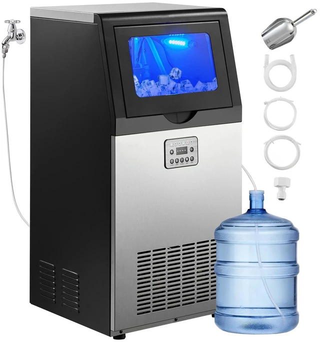 Main image of VEVOR Commercial Ice Maker Machine, 120 lbs/24h with 16-30 lbs Storage Capacity, Built-in/Freestanding/Under Counter, Stainless Steel Ice Maker with LED Display & Self-Cleaning, Home Bar Restaurant