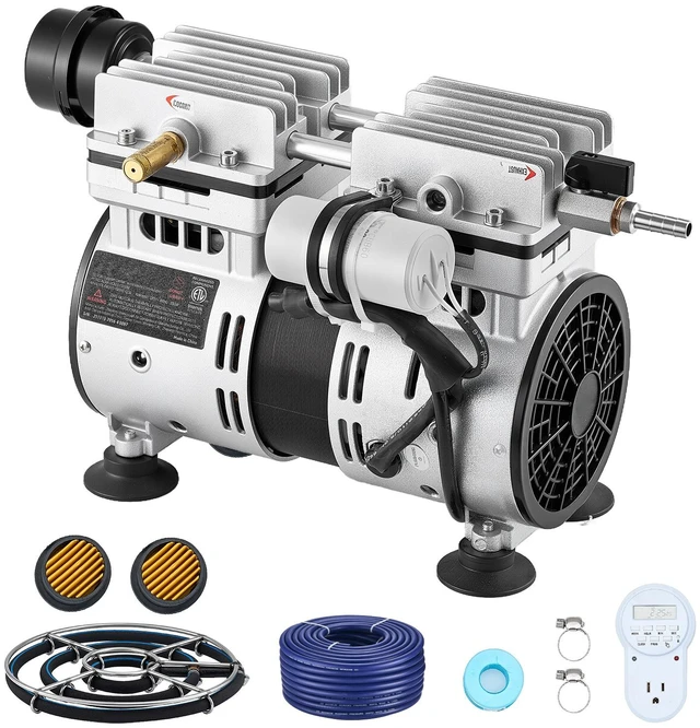 Alt view image 4 of 4 - Pond Aerators, 5.2CFM Aeration System for Lake up to 3 Acres, 3/4 HP Air Compressor, 1 Diffuser & 100' Weighted Tubings, Aeration Pump for Outdoor Ponds & Lakes Deep Water Oxygen Circulation
